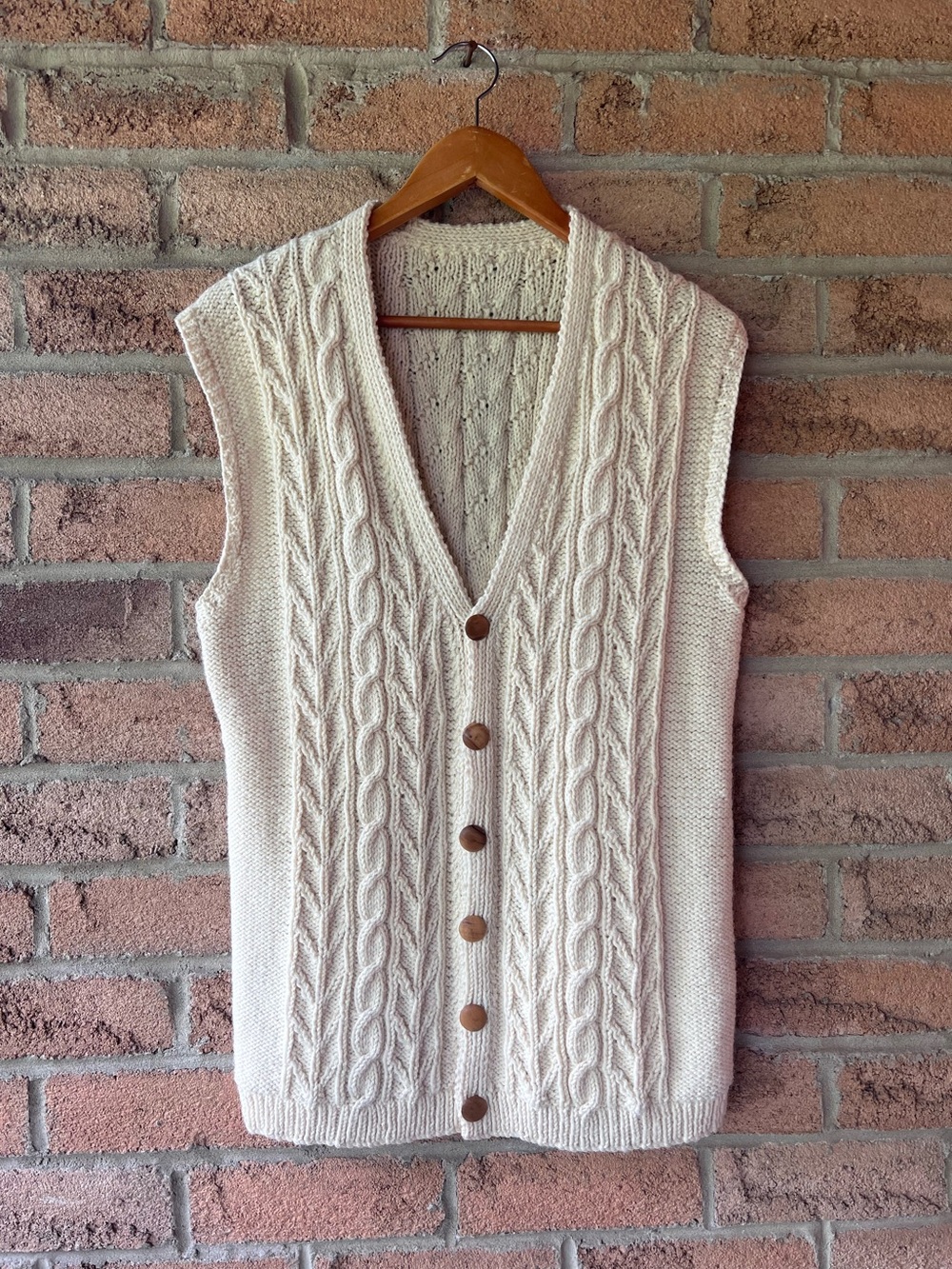 Vintage Aran Fisherman Cable Knit Wool Blend Sweater Vest